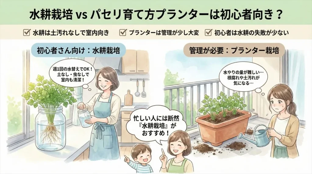 水耕栽培 vs パセリ育て方プランターは初心者向き？