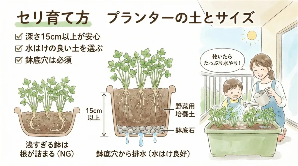 パセリ育て方プランターの土とサイズ